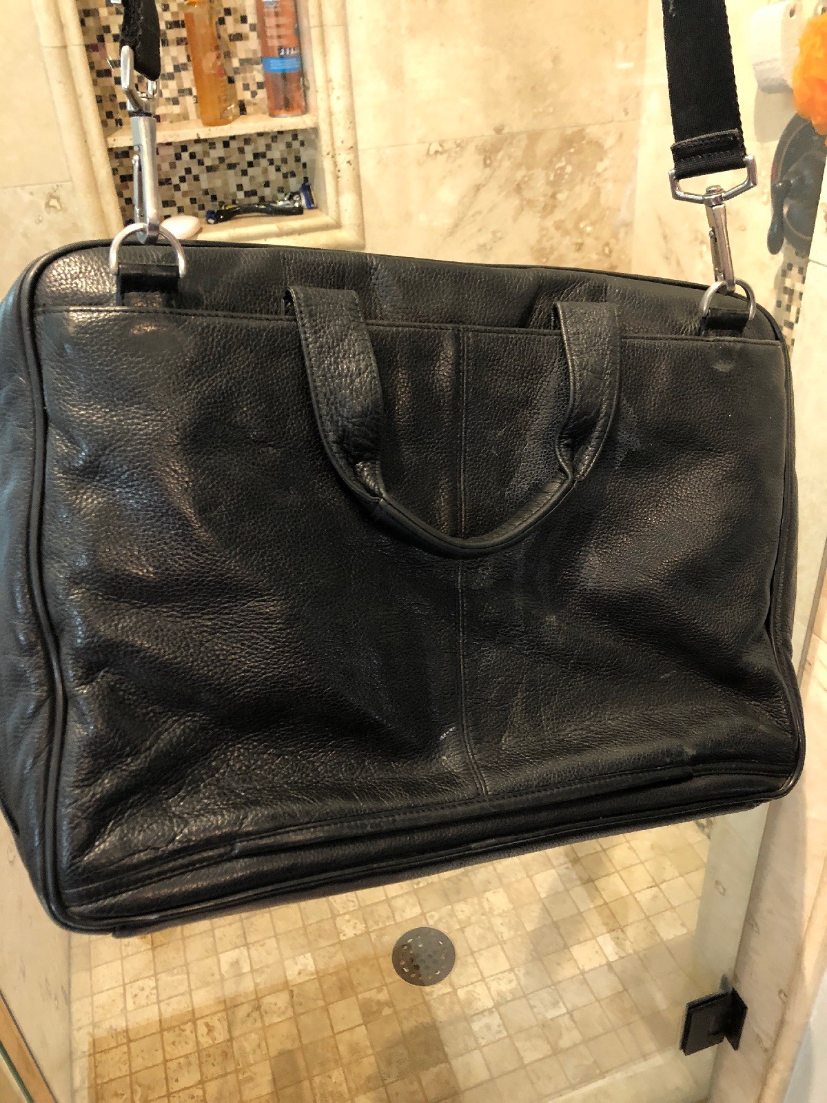 Johnston Murphy Black Leather Briefcase Comptuer Bag Gem