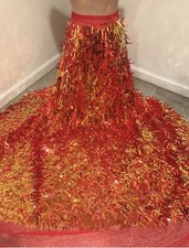 Red Gold Iridescent 3D 4way stretch sequin Lace fabric 50 Width Sold By Yard