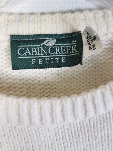 Cabin Creek Women's Short Sleeve Sweater Petite Small White Red Tan Holiday USA - Picture 6 of 7
