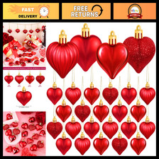 48 Pcs Heart Shaped Baubles - Valentine's Day Hanging Ornaments, Red Decor for P