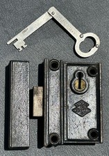Antique Creo Lock Works Surface Mount Door Lock With Keeper Folding Key Antique Creo Lock Works Surface Mount Door Lock With Keeper Folding Key