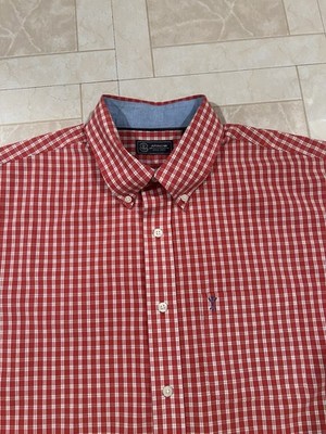 Arrow Men's Red White Check Short Sleeve Button-Down Button-Up Shirt Size L