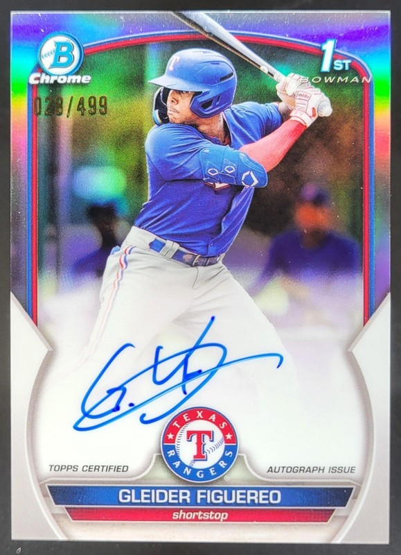 2023 Bowman Gleider Figuereo Chrome Auto Refractor /499 1st Prospect Rangers CB6