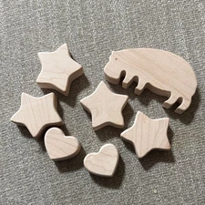 Sarah’s Silks Lot of Wooden Shapes Hippo Star Heart