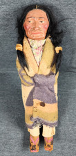 Antique 14" Stuffed Body Wood Legs Mohair Braids Male Indian Skookum Doll