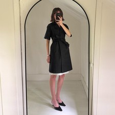 Theory Lyda Short Sleeve Tie Waist Trench Coat Size P Black