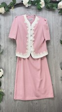 2 Piece Pink Skirt Jacket Blouse Set Suit Vintage Size 10 Pablo Collection 80 s