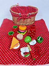 Kids Wicker Picnic Basket Play Set with Picnic Blanket and Pretend Food