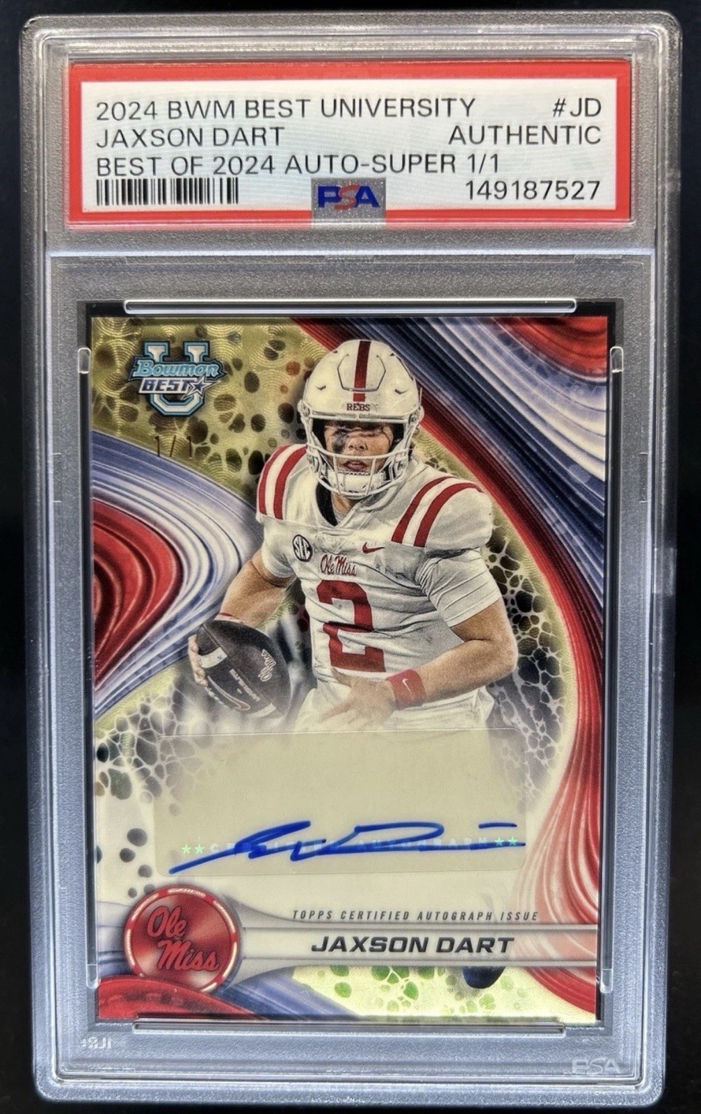 2024 Bowman U Jaxson Dart Auto Superfractor #1/1 PSA Authentic Chaser Read