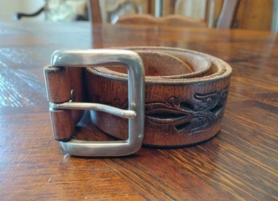 Buckle BKE Hipwear Brown Genuine Leather Silver Tone Cutout Belt Medium