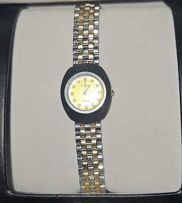 Rado DiaStar Swiss Made Quartz Women s Gold Dial Two-Tone Bracelet Box Papers