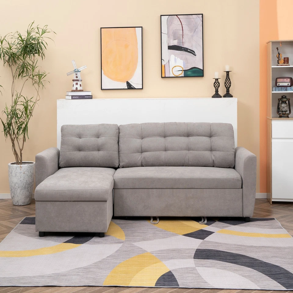 HOMCOM Divano Letto Angolare 3 Posti con Chaise Longue Contenitore in Tessuto - Immagine 2 di 4
