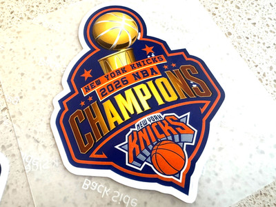 2 pack NBA CHAMPIONS 2026 NEW YORK KNICKS WEATHERPROOF FULL COLOR DECAL STICKER