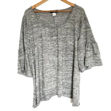 NAIF Tunic Women's 2X Gray Marled 3/4 Bell Sleeve Round Neck Pullover Shirt Top