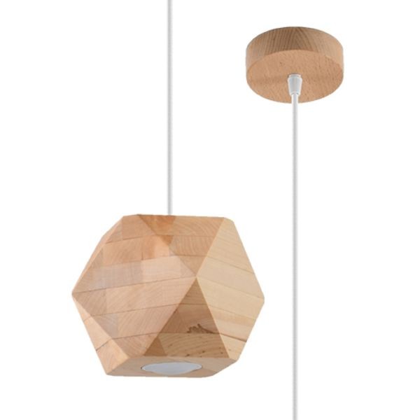 Suspension en bois véritable Woody lustre artisanal culot GU10 épuré