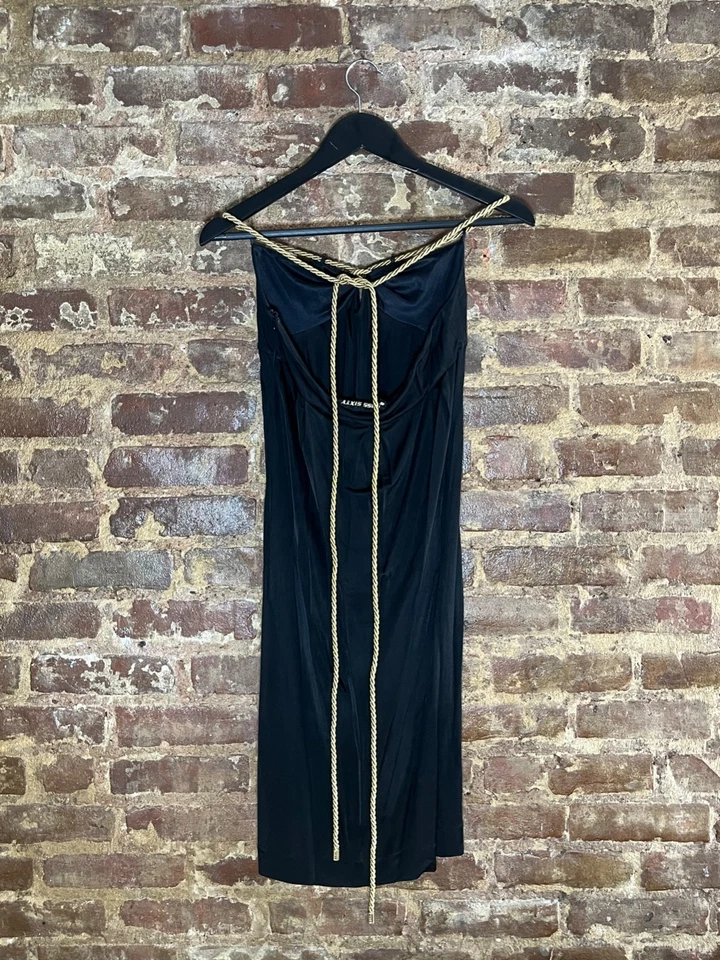 Mini vestido vintage Miss Sixty com gravata de corda dourada feito na Itália tamanho pequeno - Imagem 3 de 4