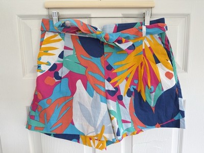 For these J.Crew Re-Imagined tropical print shorts (Size 10):