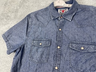 Desert Son Flag & Anthem Shirt Mens Medium Blue Western Pearl Snap Short Sleeve