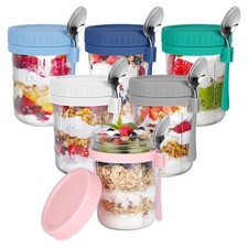 6 Pack Overnight Oats Containers With Lids And Spoons 16 Oz Glass Mason Overnigh