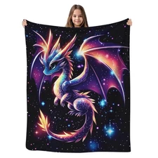 Cute Galaxy Dragon Throw Blanket, Kawaii Dragon Gifts for Kids, Sparkle Galax...