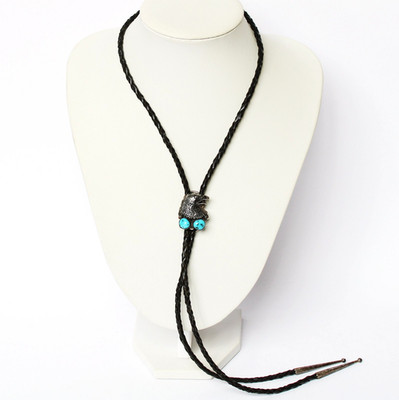 Indianer Bolotie Bolo Tie Schnurkrawatte Leder Adler Silber Türkise Länge 99,5cm