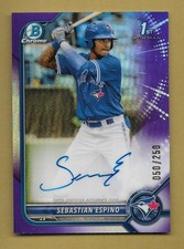 SEBASTIAN ESPINO 2022 TOPPS BOWMAN CHROME 1ST SP PURPLE ROOKIE RC CARD #'D /250
