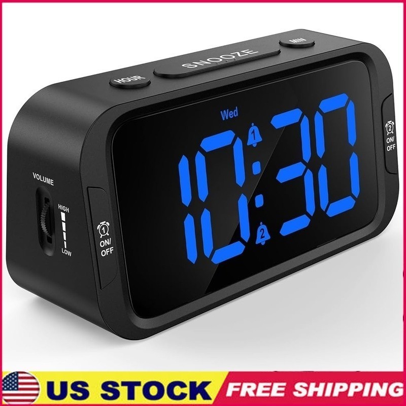 Dimmable Digital Alarm Clock Dual Alarm USB Charging Snooze Battery Backup
