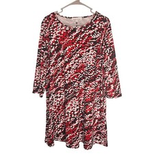Celebrate Together Heart Print 3/4 Sleeve Valentine's A Line Midi Dress Size L