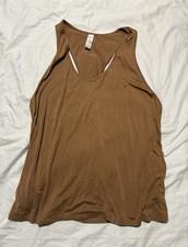 NWOT Zyia Active Twist Back Tank Top Brown Camel Medium M Ribbed Soft Athletic
