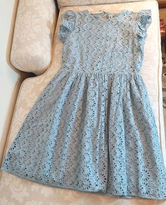 Bebe Organic Women's Eyelet 100% Cotton Midi Ruffle Sky Blue Oversized Sz S $65