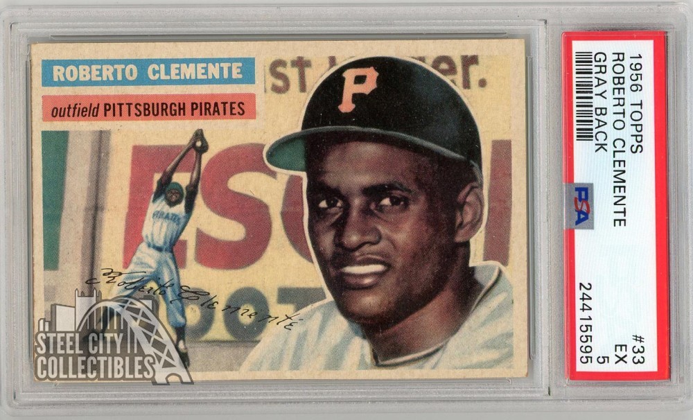 Roberto Clemente 1956 Topps Baseball Gray Back Card #33 PSA 5