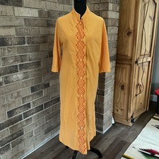 VINTAGE Sears Perma Prest Orange House Dress Wmns 12 Mod Loop Trim Robe USA 6C6