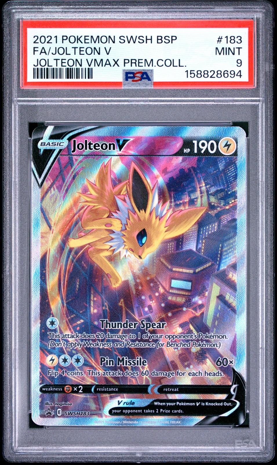 2021 POKEMON SWSH BLACK STAR PROMO #183 FULL ART/JOLTEON V PSA 9
