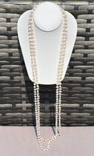 82" Long Freshwater White Cultured Pearl Rope Strand Necklace 925