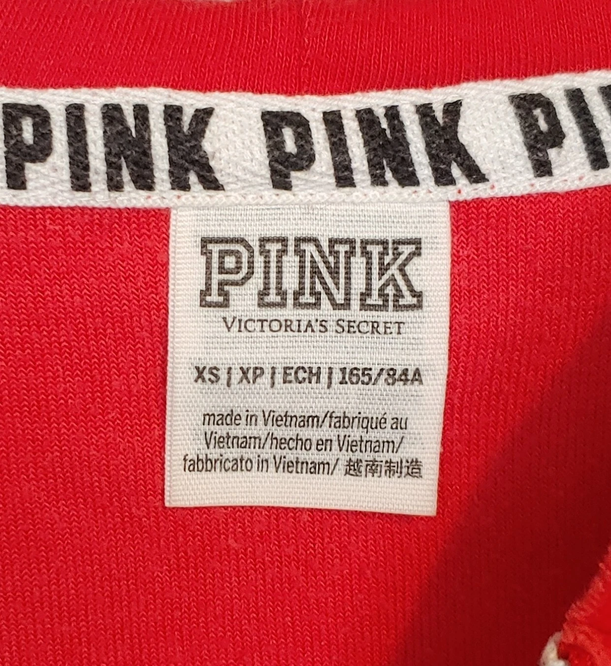 UNDERCOVER Felpa con cappuccio e zip intera Victorias Secret rosa donna rosso velluto paillettes scritta XS