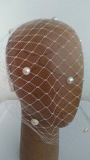 Off white faux Pearl embellished birdcage netting veil