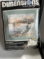 Dimensions Sunny Seaport No Count stamp Cross Stitch Nautical Pier Boat Seagull