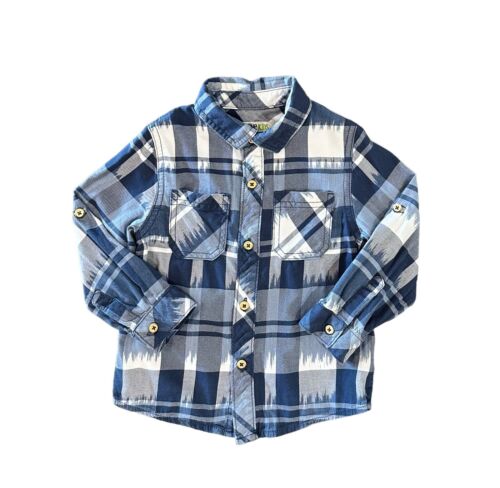 Genuine Kids By Oshkosh Toddler Boys Blue Plaid Button Up Long Sleeve Shirt 3T - Picture 1 of 10