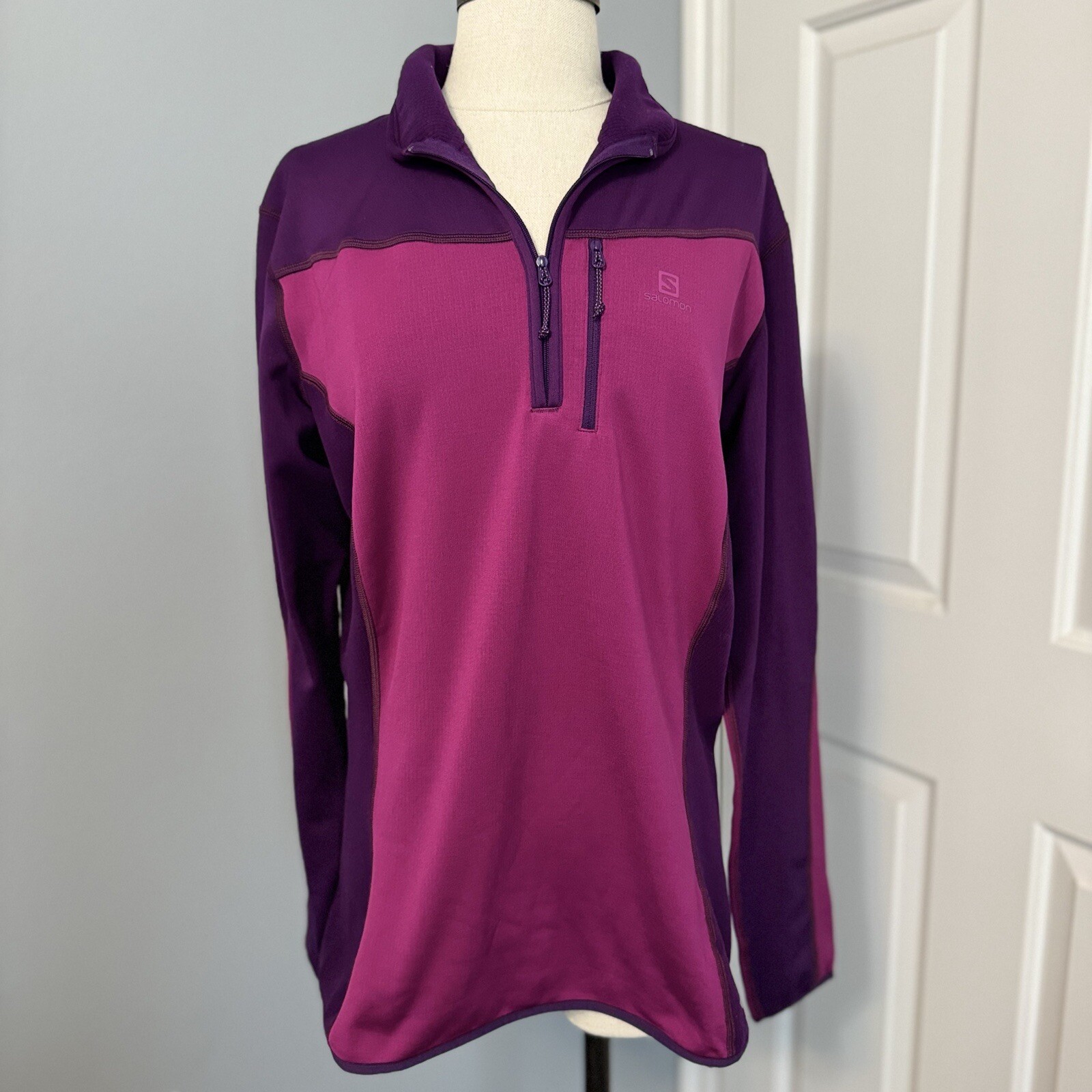 Salomon Giacca Donna Mezza Zip Strato Medio Viola Colorblock Avanzata Pelle Calda XL