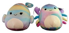 Squishmallows Crab Canda Fish Kellytoy Christabel 6-14" Rainbow Bundle 2