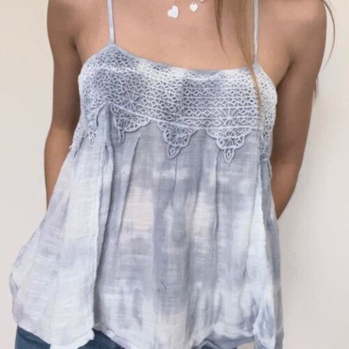 American Eagle XL Lace Cami Criss Cross Straps Tie Dye Sleeveless Casual Blue