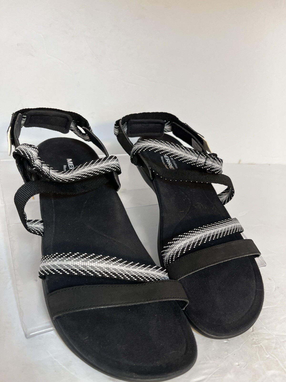 MerrellMendi sandali con cinturino posteriore donna 10 nero bianco J90432 indossati 1x