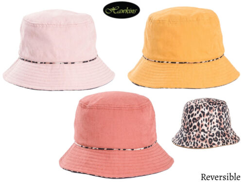 Ladies Reversible Bucket Hat Bush Cotton Lightweight Leopard Print Casual Hat - Picture 1 of 7