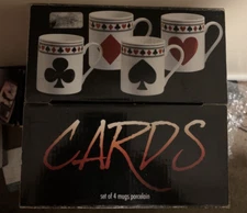 HOME ESSENTIAL SET OF 4 PORCELAIN COFFEE MUG CUPS PLAYING CARDS POKER NEW/BOX