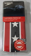 SPEEDO ELASTOMERIC SWIM PRINTED CAP, RED/WHITE/BLUE, ONE SIZE