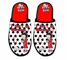 New Don't Do Mornings Betty Boop Slippers Shoes One Size Fits Polka Dot Cartoon