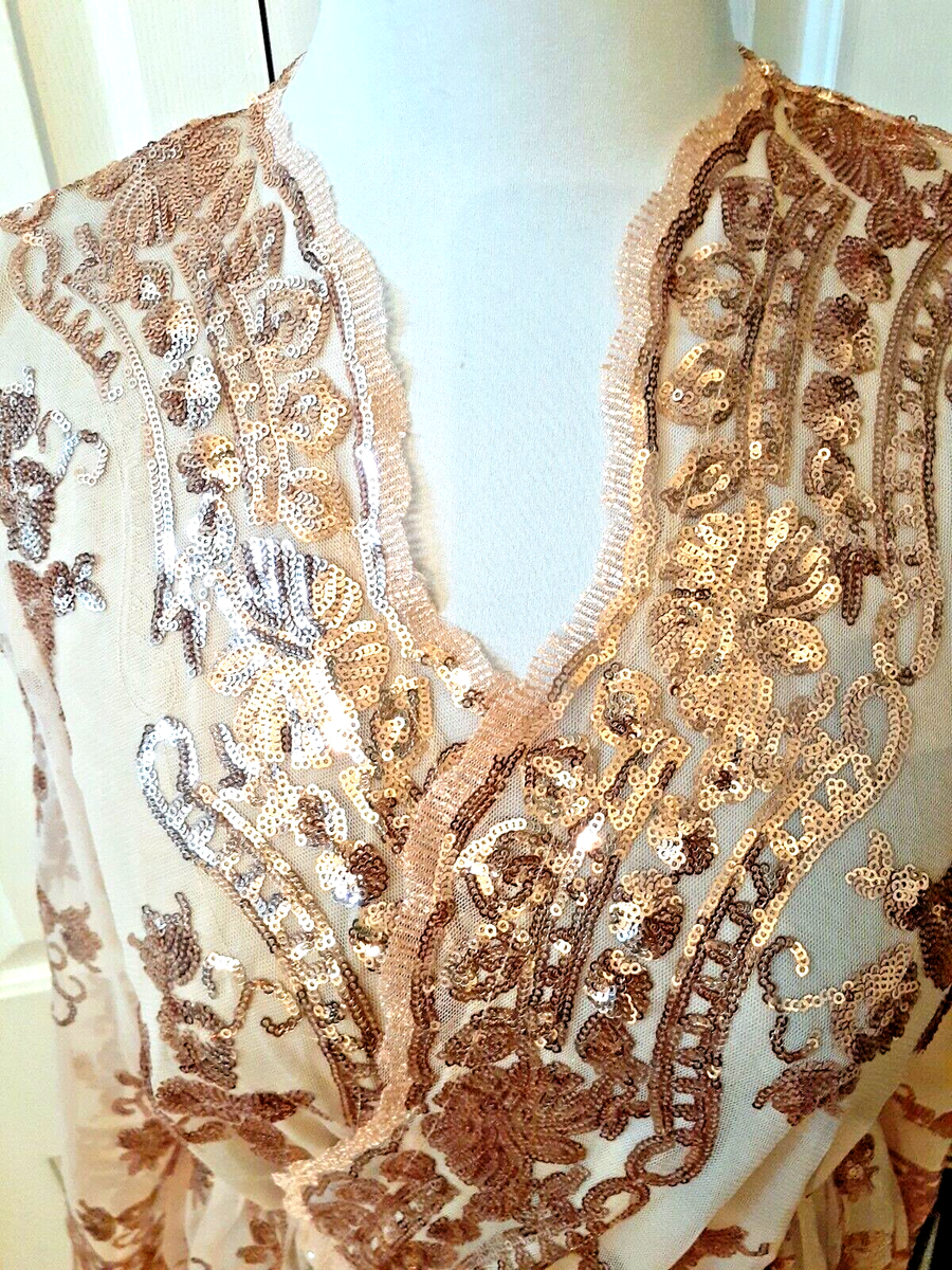Rose Gold Long Sleeve Mother of Bride Dress Embellished Lace Scallop Edges Large | eBay Rose Gold Long Sleeve Mother of Bride Dress Embellished Lace Scallop Edges Large | eBay
