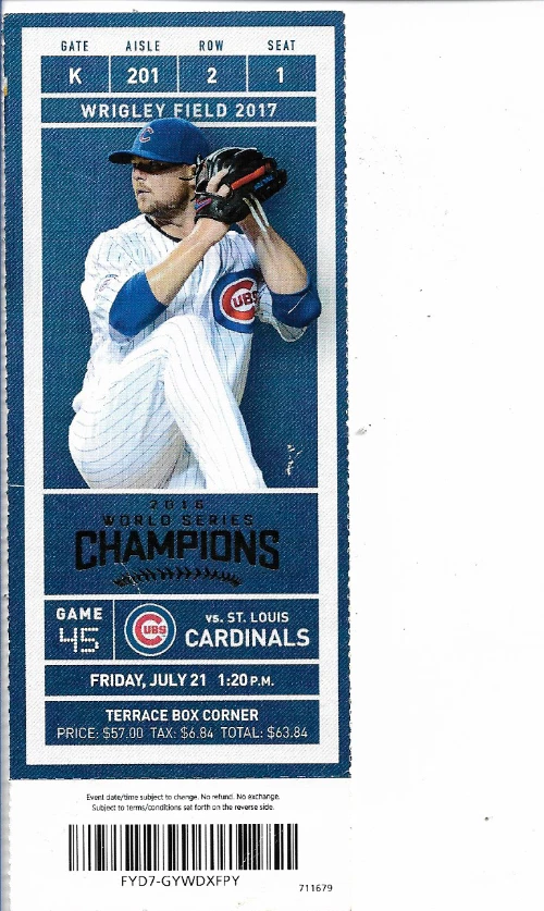 Chicago Cubs  2017 Program & Scorecard Wrigley Field 1  July 21 Ticket Stub - Image 2 of 4