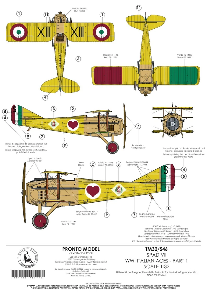TAURO MODEL TM32/546 SPAD VII ITALIAN ACES WWI - PART 1 SCALA 1:32 - Immagine 2 di 4