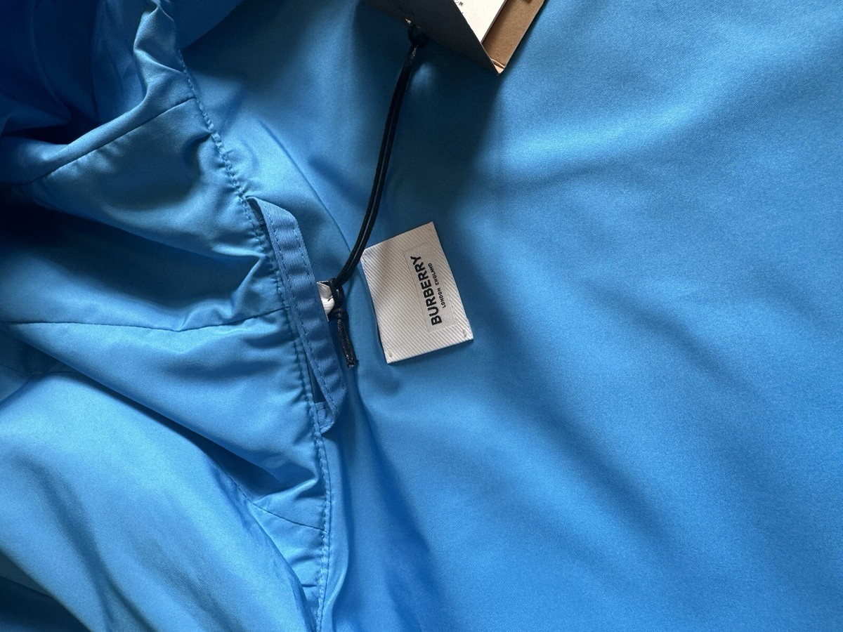 Burberry Mens Vivid Blue Exaggerated Check Rain ☔️ Jacket Burberry Mens Vivid Blue Exaggerated Check Rain ☔️ Jacket